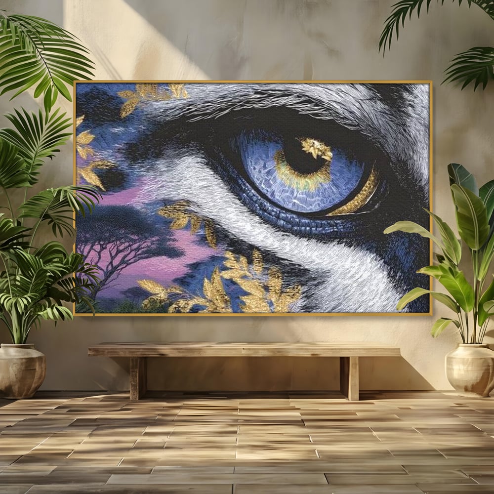 Leinwand Wandkunst Canvas Premium, LuxCanva® M1454, Auge der Savanne, Baum, Vegetation, Natur, Dschungel, Tiger, Augen, Blick, golden, Geheimnis, Vision, Traum, Büro, Wohnen, Kinderzimmer