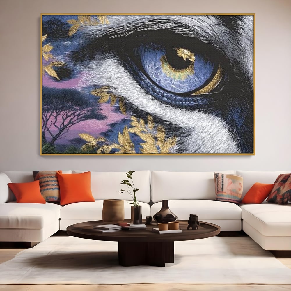 Leinwand Wandkunst Canvas Premium, LuxCanva® M1454, Auge der Savanne, Baum, Vegetation, Natur, Dschungel, Tiger, Augen, Blick, golden, Geheimnis, Vision, Traum, Büro, Wohnen, Kinderzimmer