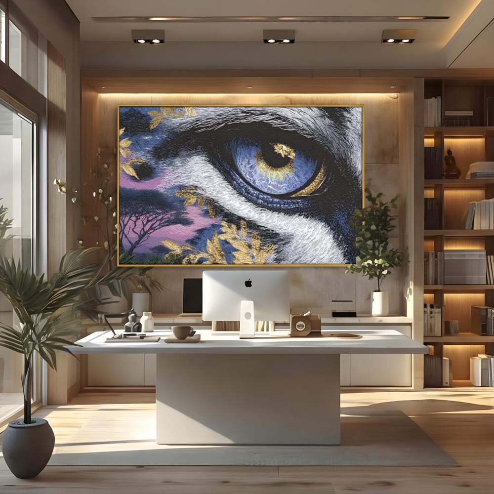 Leinwand Wandkunst Canvas Premium, LuxCanva® M1454, Auge der Savanne, Baum, Vegetation, Natur, Dschungel, Tiger, Augen, Blick, golden, Geheimnis, Vision, Traum, Büro, Wohnen, Kinderzimmer
