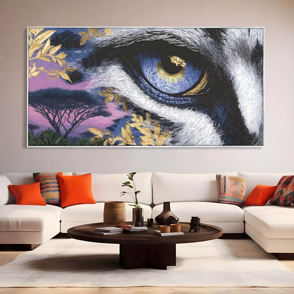 Leinwand Wandkunst Canvas Premium, LuxCanva® M1454, Auge der Savanne, Baum, Vegetation, Natur, Dschungel, Tiger, Augen, Blick, golden, Geheimnis, Vision, Traum, Büro, Wohnen, Kinderzimmer