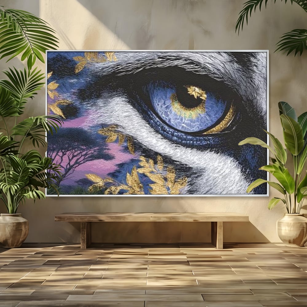 Leinwand Wandkunst Canvas Premium, LuxCanva® M1454, Auge der Savanne, Baum, Vegetation, Natur, Dschungel, Tiger, Augen, Blick, golden, Geheimnis, Vision, Traum, Büro, Wohnen, Kinderzimmer