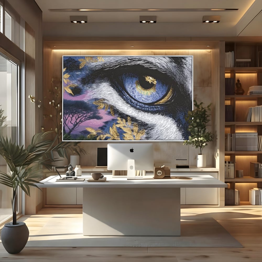 Leinwand Wandkunst Canvas Premium, LuxCanva® M1454, Auge der Savanne, Baum, Vegetation, Natur, Dschungel, Tiger, Augen, Blick, golden, Geheimnis, Vision, Traum, Büro, Wohnen, Kinderzimmer
