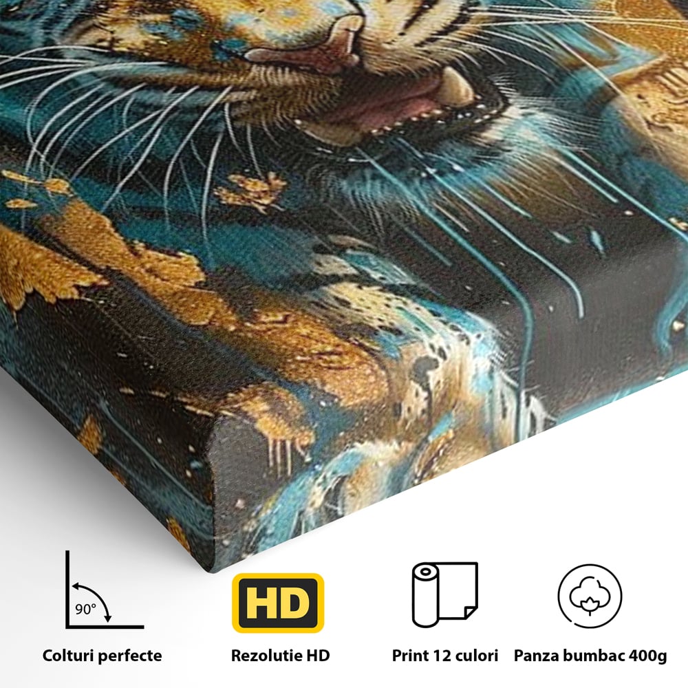 Leinwandbilder Premium, LuxCanva® M1455, Clash of Destinies, Tiger, Wütend, Tier, Wild, Angriff, Bewegung, Blick, Instinkt, Dominant, Gemälde, Büro, Wohnen, Kinderzimmer