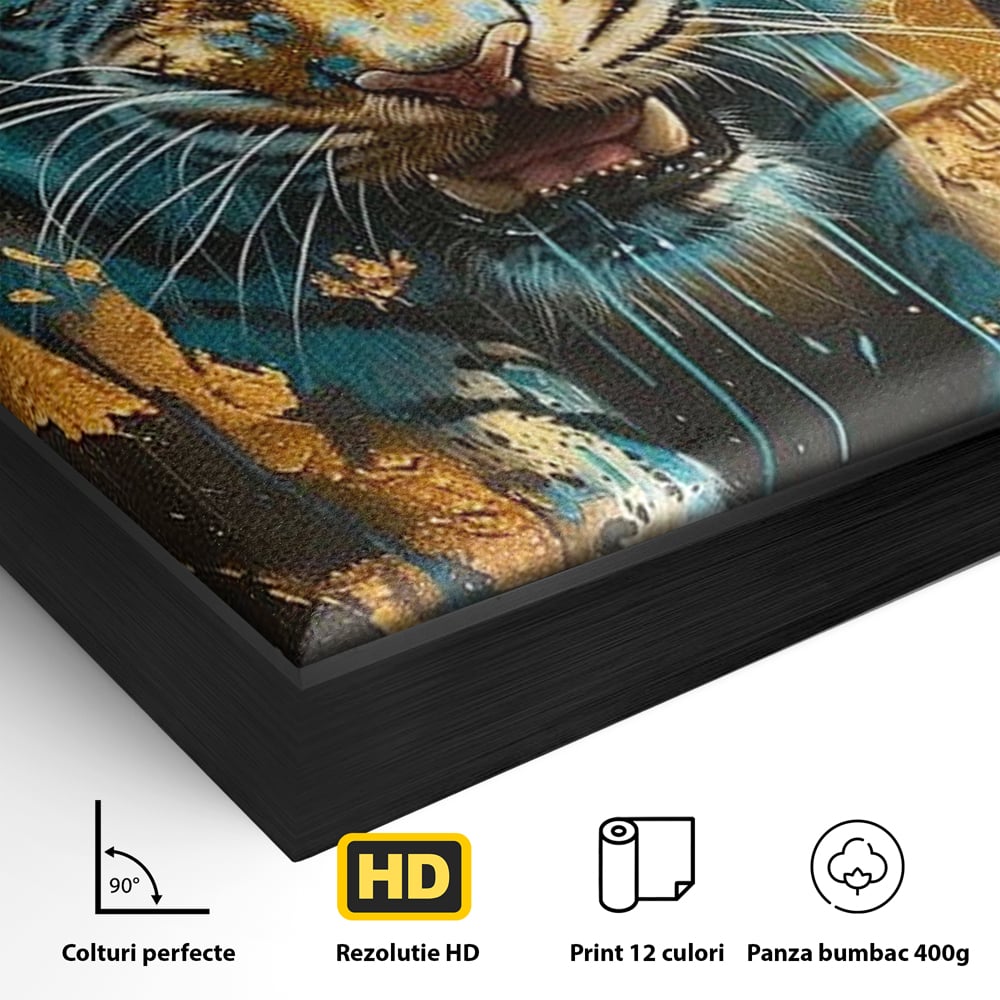 Leinwandbilder Premium, LuxCanva® M1455, Clash of Destinies, Tiger, Wütend, Tier, Wild, Angriff, Bewegung, Blick, Instinkt, Dominant, Gemälde, Büro, Wohnen, Kinderzimmer
