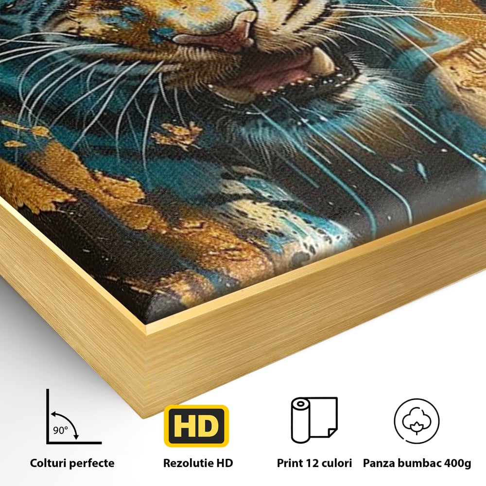 Leinwandbilder Premium, LuxCanva® M1455, Clash of Destinies, Tiger, Wütend, Tier, Wild, Angriff, Bewegung, Blick, Instinkt, Dominant, Gemälde, Büro, Wohnen, Kinderzimmer
