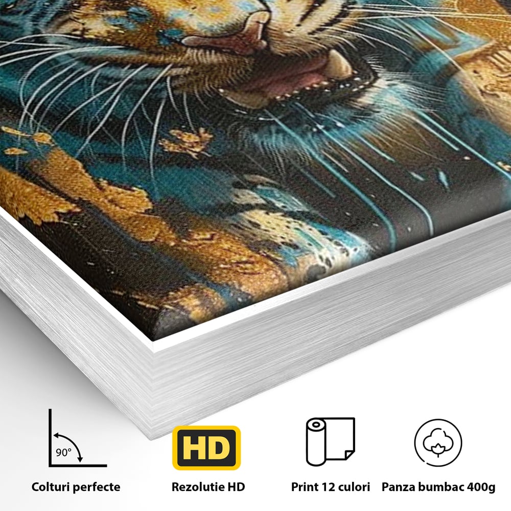 Leinwandbilder Premium, LuxCanva® M1455, Clash of Destinies, Tiger, Wütend, Tier, Wild, Angriff, Bewegung, Blick, Instinkt, Dominant, Gemälde, Büro, Wohnen, Kinderzimmer