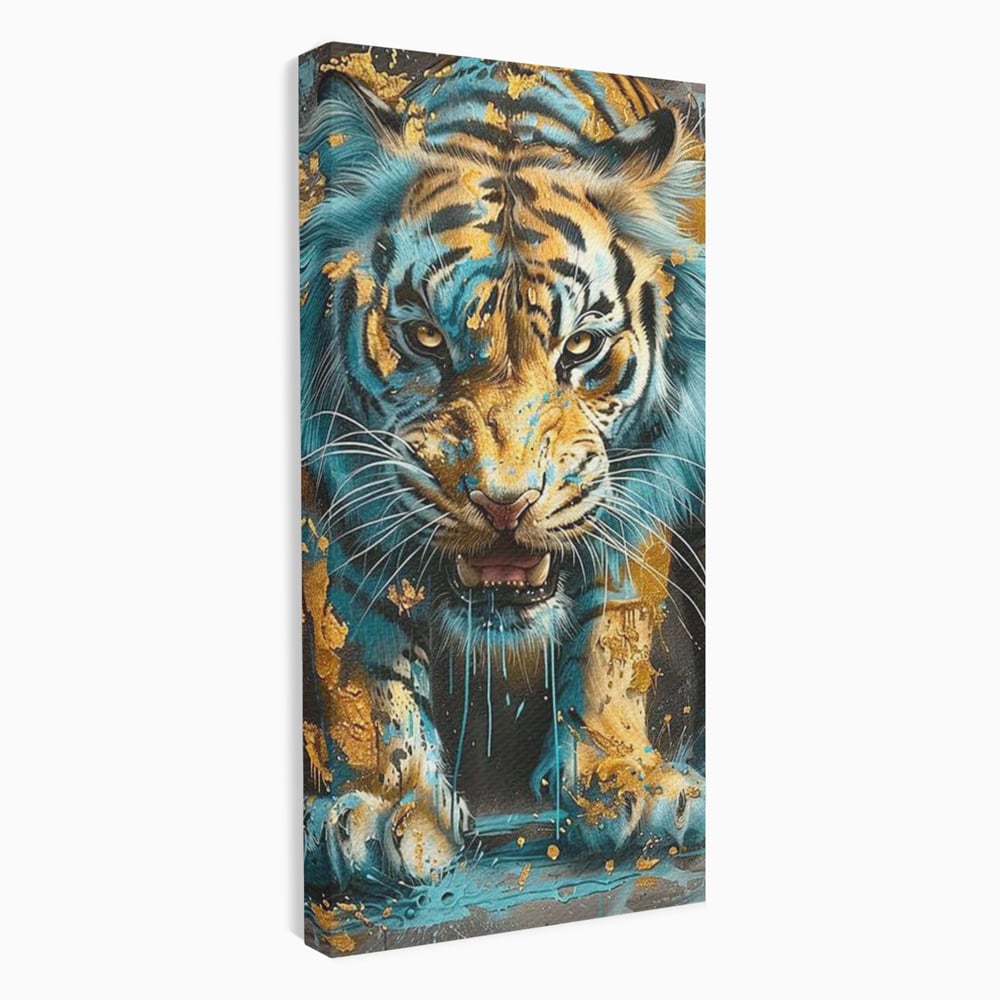 Leinwandbilder Premium, LuxCanva® M1455, Clash of Destinies, Tiger, Wütend, Tier, Wild, Angriff, Bewegung, Blick, Instinkt, Dominant, Gemälde, Büro, Wohnen, Kinderzimmer