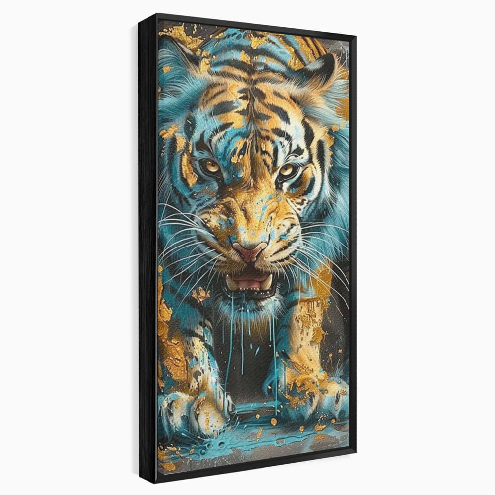 Leinwandbilder Premium, LuxCanva® M1455, Clash of Destinies, Tiger, Wütend, Tier, Wild, Angriff, Bewegung, Blick, Instinkt, Dominant, Gemälde, Büro, Wohnen, Kinderzimmer