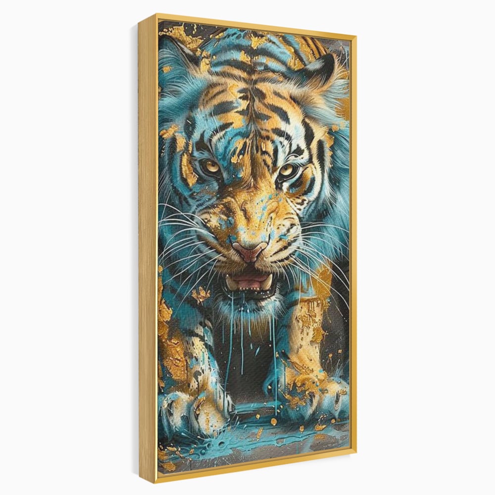 Leinwandbilder Premium, LuxCanva® M1455, Clash of Destinies, Tiger, Wütend, Tier, Wild, Angriff, Bewegung, Blick, Instinkt, Dominant, Gemälde, Büro, Wohnen, Kinderzimmer