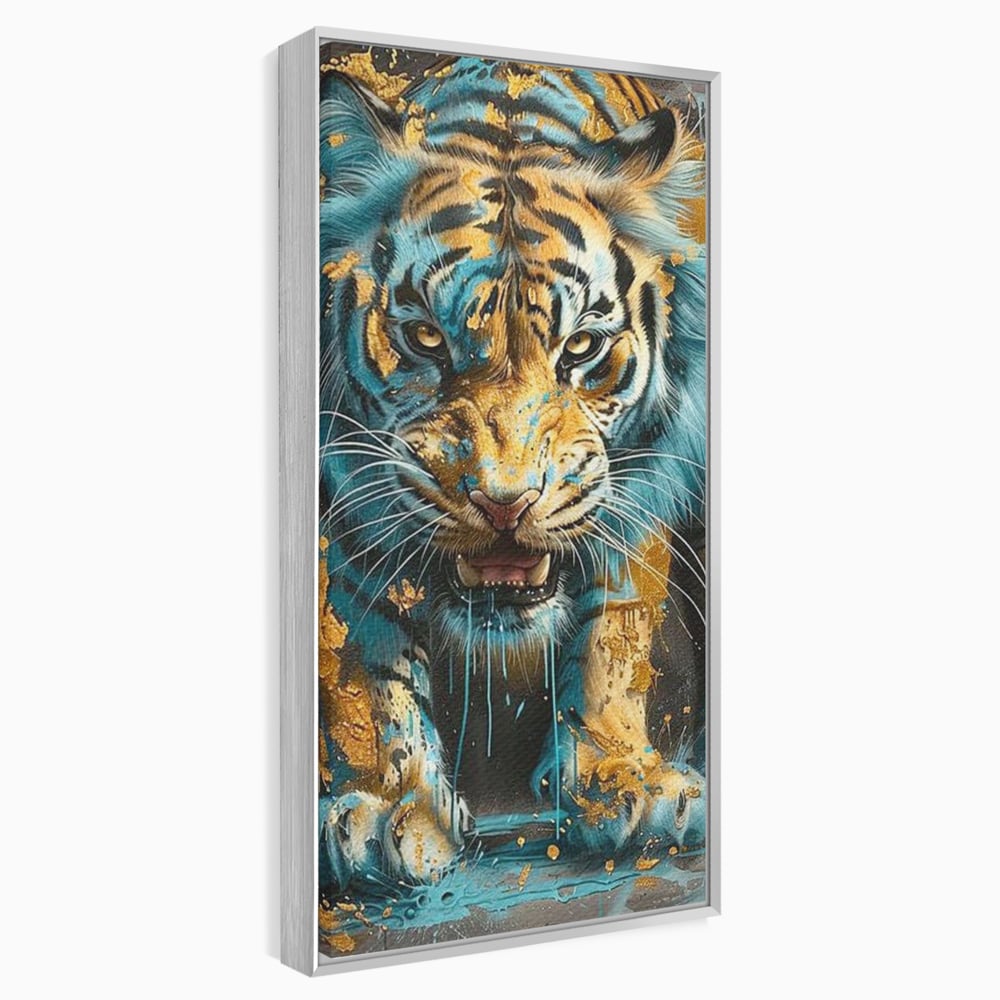 Leinwandbilder Premium, LuxCanva® M1455, Clash of Destinies, Tiger, Wütend, Tier, Wild, Angriff, Bewegung, Blick, Instinkt, Dominant, Gemälde, Büro, Wohnen, Kinderzimmer