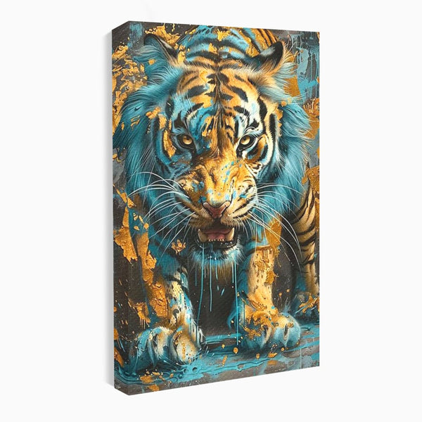 Leinwandbilder Premium, LuxCanva® M1455, Clash of Destinies, Tiger, Wütend, Tier, Wild, Angriff, Bewegung, Blick, Instinkt, Dominant, Gemälde, Büro, Wohnen, Kinderzimmer