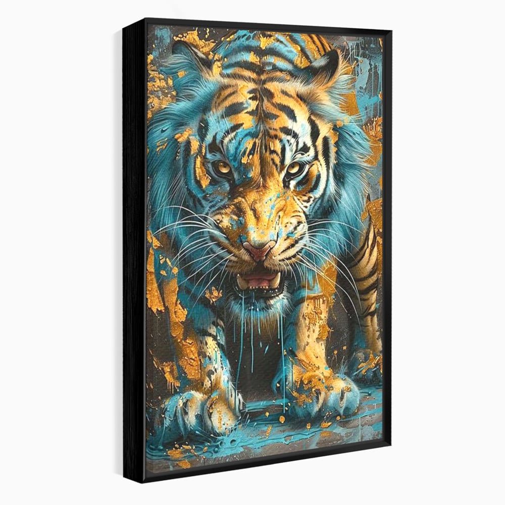 Leinwandbilder Premium, LuxCanva® M1455, Clash of Destinies, Tiger, Wütend, Tier, Wild, Angriff, Bewegung, Blick, Instinkt, Dominant, Gemälde, Büro, Wohnen, Kinderzimmer