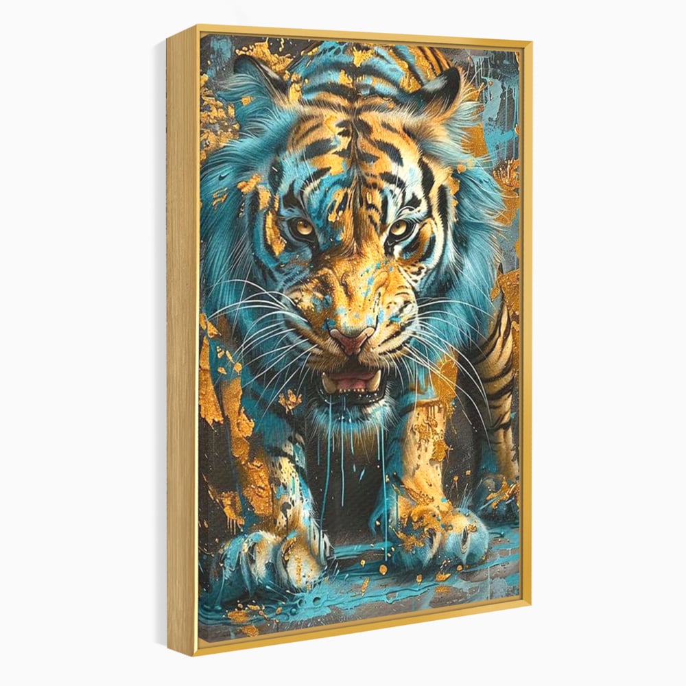 Leinwandbilder Premium, LuxCanva® M1455, Clash of Destinies, Tiger, Wütend, Tier, Wild, Angriff, Bewegung, Blick, Instinkt, Dominant, Gemälde, Büro, Wohnen, Kinderzimmer