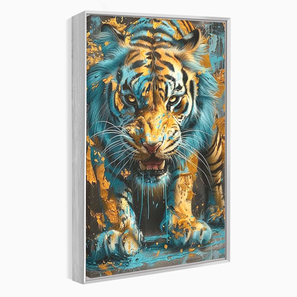 Leinwandbilder Premium, LuxCanva® M1455, Clash of Destinies, Tiger, Wütend, Tier, Wild, Angriff, Bewegung, Blick, Instinkt, Dominant, Gemälde, Büro, Wohnen, Kinderzimmer