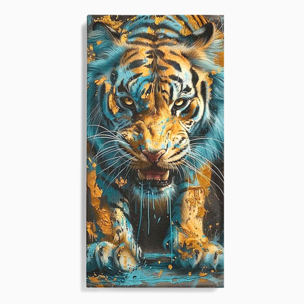 Leinwandbilder Premium, LuxCanva® M1455, Clash of Destinies, Tiger, Wütend, Tier, Wild, Angriff, Bewegung, Blick, Instinkt, Dominant, Gemälde, Büro, Wohnen, Kinderzimmer