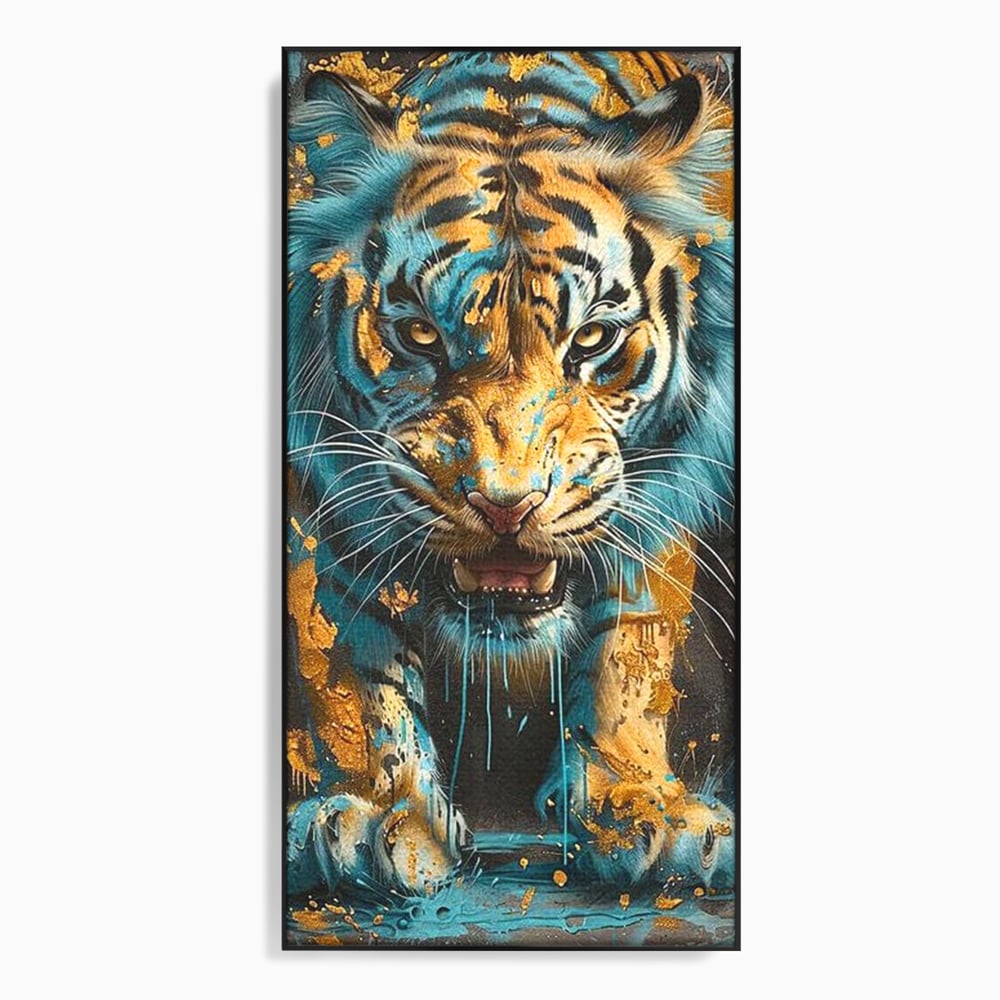 Leinwandbilder Premium, LuxCanva® M1455, Clash of Destinies, Tiger, Wütend, Tier, Wild, Angriff, Bewegung, Blick, Instinkt, Dominant, Gemälde, Büro, Wohnen, Kinderzimmer