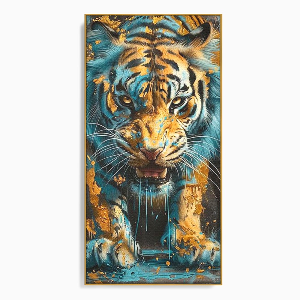 Leinwandbilder Premium, LuxCanva® M1455, Clash of Destinies, Tiger, Wütend, Tier, Wild, Angriff, Bewegung, Blick, Instinkt, Dominant, Gemälde, Büro, Wohnen, Kinderzimmer
