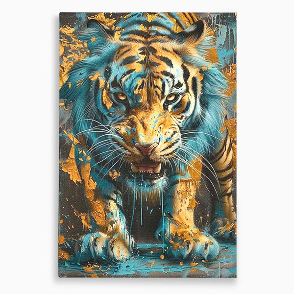 Leinwandbilder Premium, LuxCanva® M1455, Clash of Destinies, Tiger, Wütend, Tier, Wild, Angriff, Bewegung, Blick, Instinkt, Dominant, Gemälde, Büro, Wohnen, Kinderzimmer