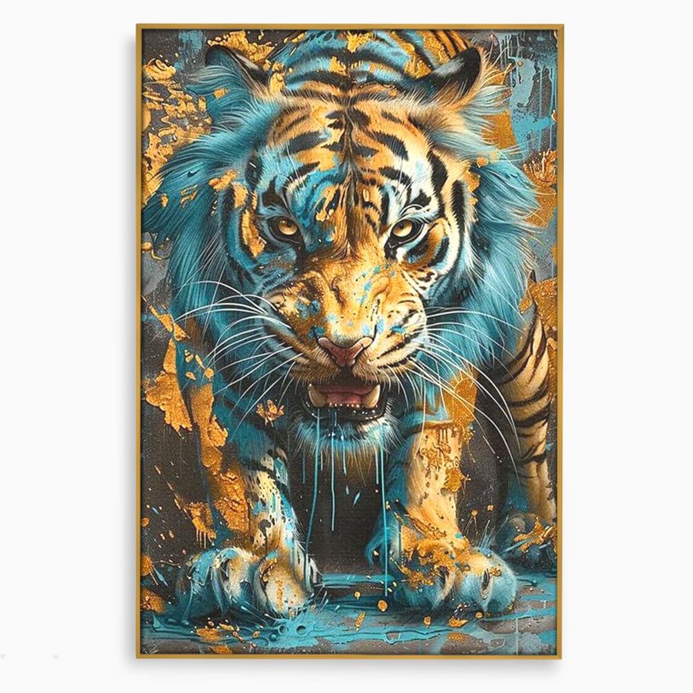 Leinwandbilder Premium, LuxCanva® M1455, Clash of Destinies, Tiger, Wütend, Tier, Wild, Angriff, Bewegung, Blick, Instinkt, Dominant, Gemälde, Büro, Wohnen, Kinderzimmer