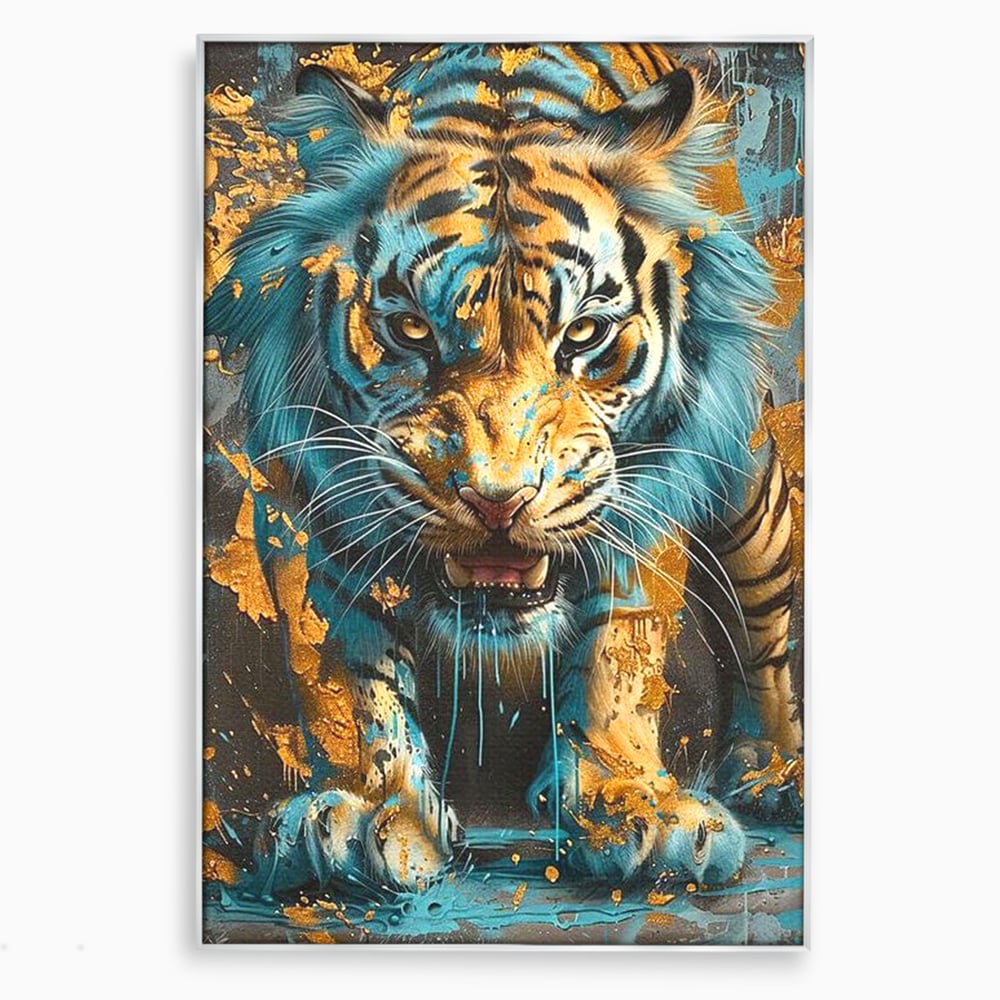Leinwandbilder Premium, LuxCanva® M1455, Clash of Destinies, Tiger, Wütend, Tier, Wild, Angriff, Bewegung, Blick, Instinkt, Dominant, Gemälde, Büro, Wohnen, Kinderzimmer