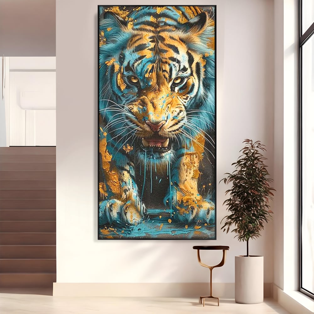 Leinwandbilder Premium, LuxCanva® M1455, Clash of Destinies, Tiger, Wütend, Tier, Wild, Angriff, Bewegung, Blick, Instinkt, Dominant, Gemälde, Büro, Wohnen, Kinderzimmer