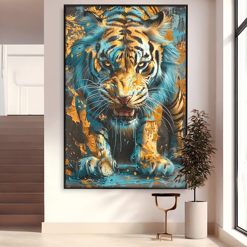Leinwandbilder Premium, LuxCanva® M1455, Clash of Destinies, Tiger, Wütend, Tier, Wild, Angriff, Bewegung, Blick, Instinkt, Dominant, Gemälde, Büro, Wohnen, Kinderzimmer