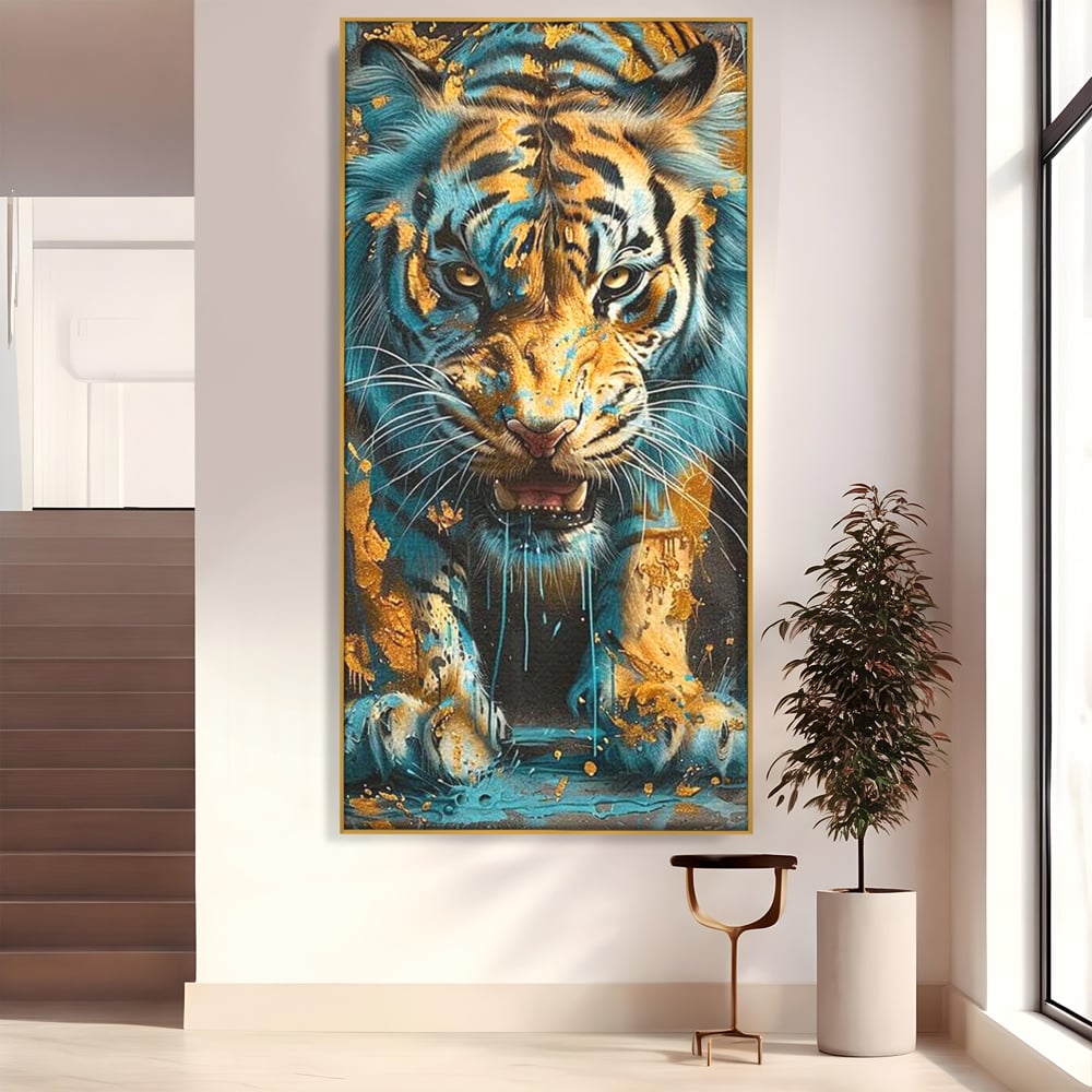 Leinwandbilder Premium, LuxCanva® M1455, Clash of Destinies, Tiger, Wütend, Tier, Wild, Angriff, Bewegung, Blick, Instinkt, Dominant, Gemälde, Büro, Wohnen, Kinderzimmer