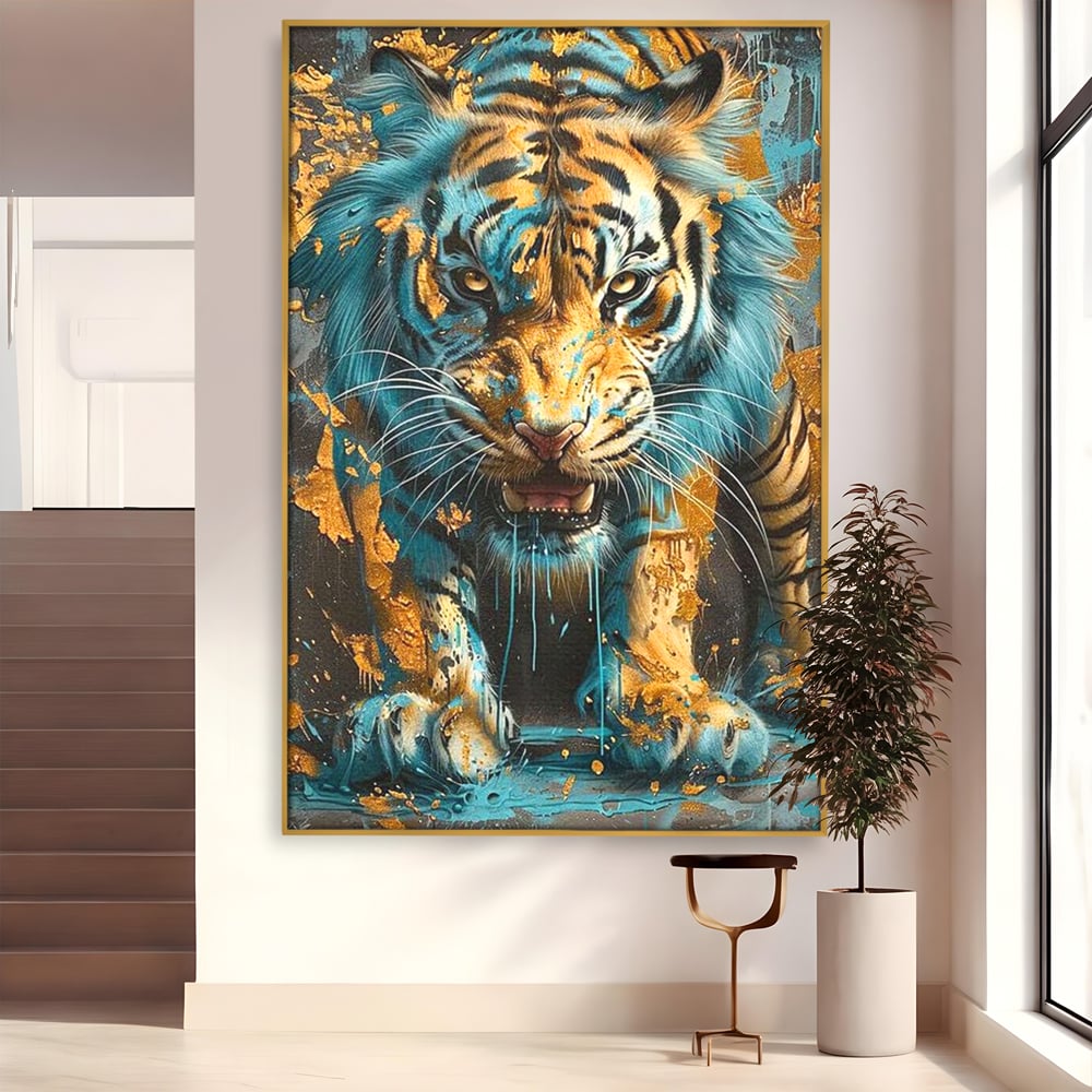 Leinwandbilder Premium, LuxCanva® M1455, Clash of Destinies, Tiger, Wütend, Tier, Wild, Angriff, Bewegung, Blick, Instinkt, Dominant, Gemälde, Büro, Wohnen, Kinderzimmer