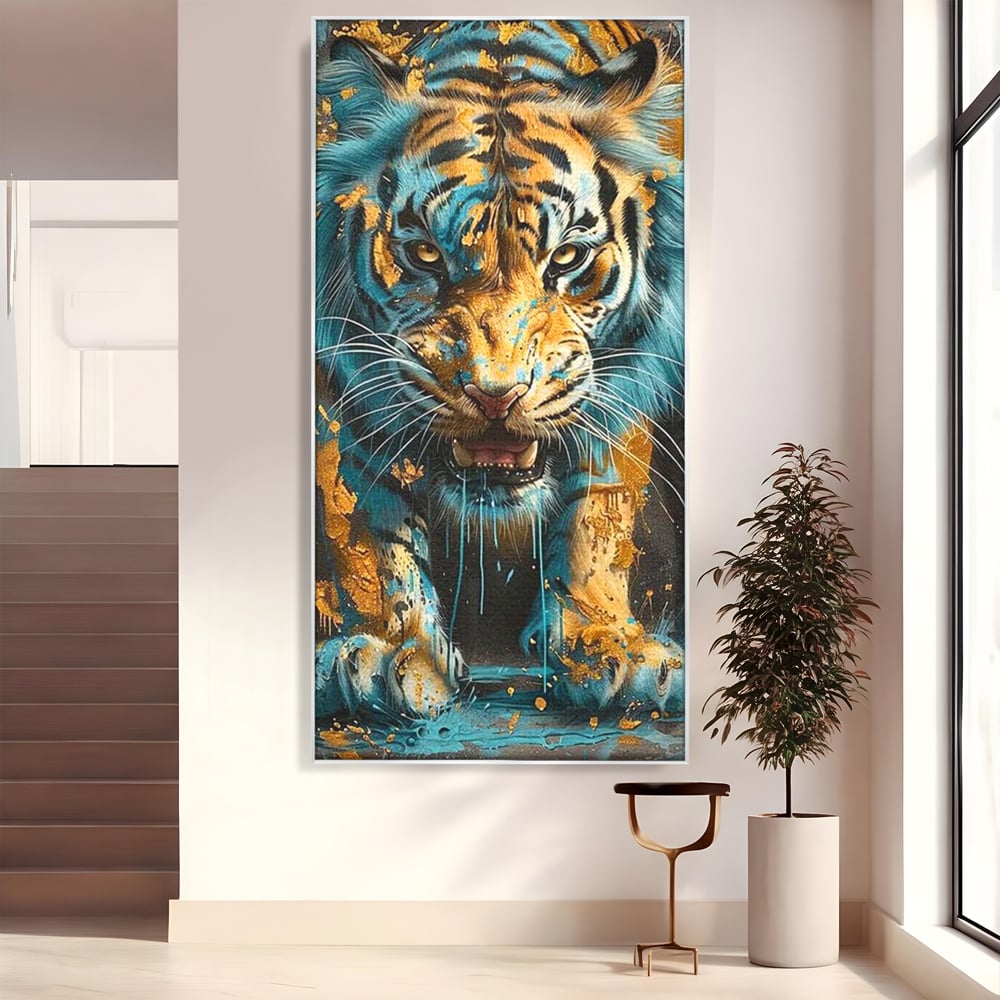 Leinwandbilder Premium, LuxCanva® M1455, Clash of Destinies, Tiger, Wütend, Tier, Wild, Angriff, Bewegung, Blick, Instinkt, Dominant, Gemälde, Büro, Wohnen, Kinderzimmer