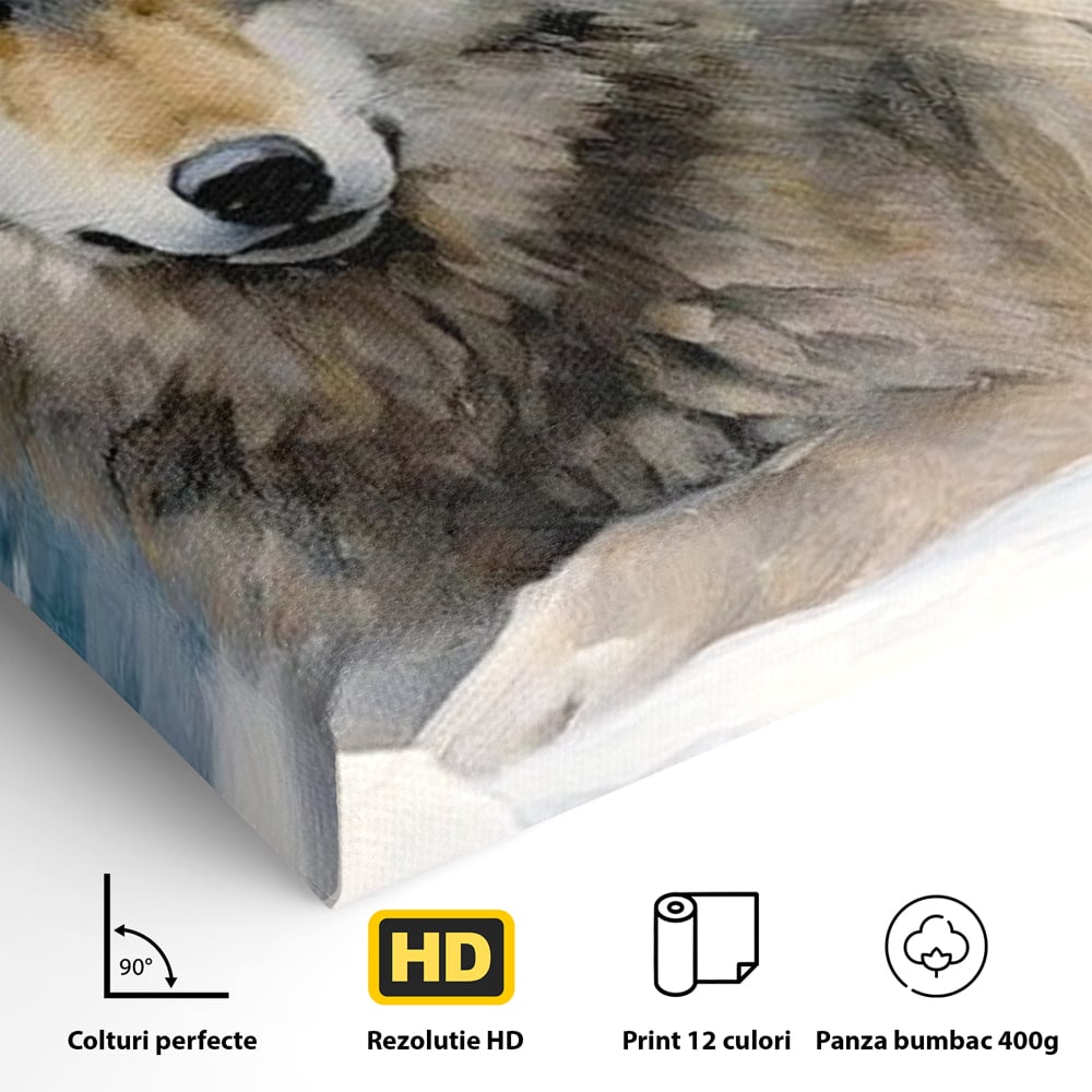 Tablou Canvas Premium, LuxCanva® M1456, Lupul Stravechi, Lup, Animal, Salbatic, Iarna, Nord, Zapada, Gheata, Padure, Singuratic, Blanos, Birou, Living, Camera Copil