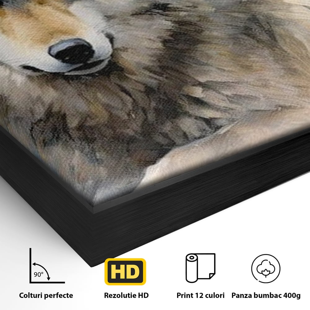 Tablou Canvas Premium, LuxCanva® M1456, Lupul Stravechi, Lup, Animal, Salbatic, Iarna, Nord, Zapada, Gheata, Padure, Singuratic, Blanos, Birou, Living, Camera Copil
