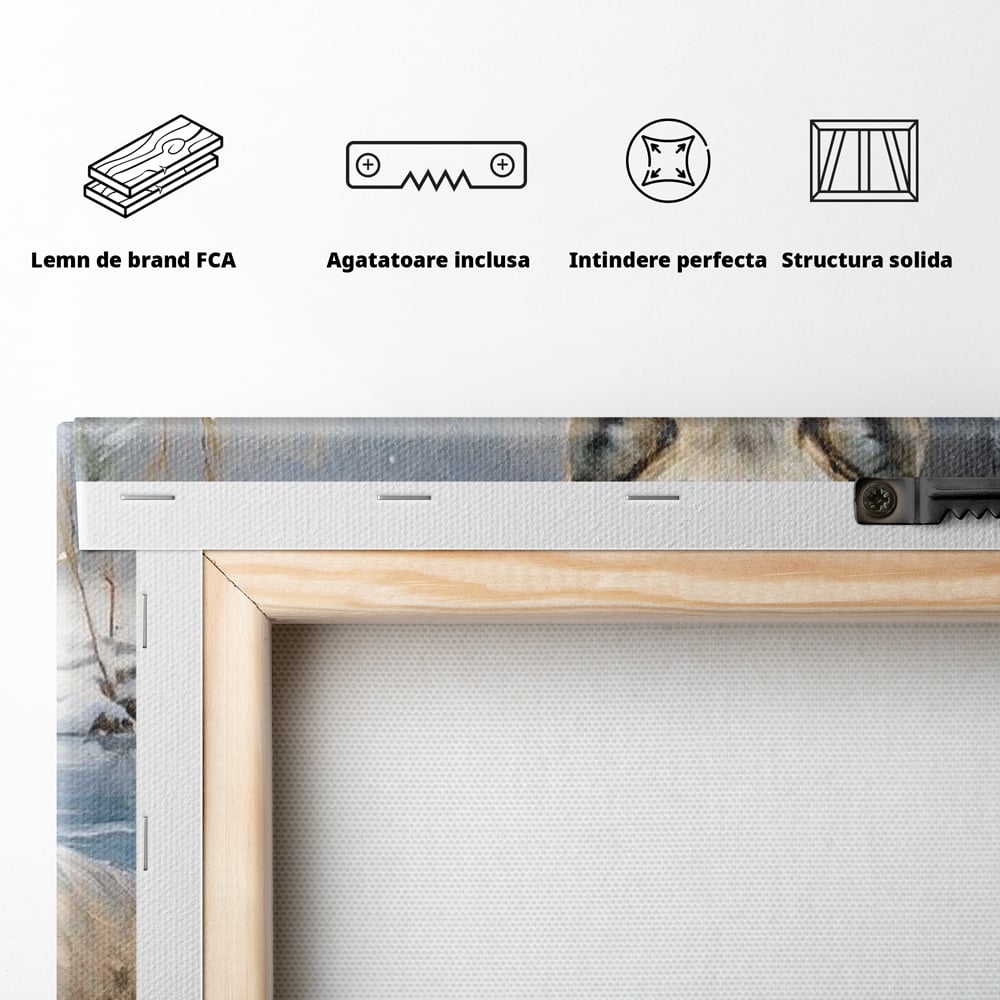 Tablou Canvas Premium, LuxCanva® M1456, Lupul Stravechi, Lup, Animal, Salbatic, Iarna, Nord, Zapada, Gheata, Padure, Singuratic, Blanos, Birou, Living, Camera Copil
