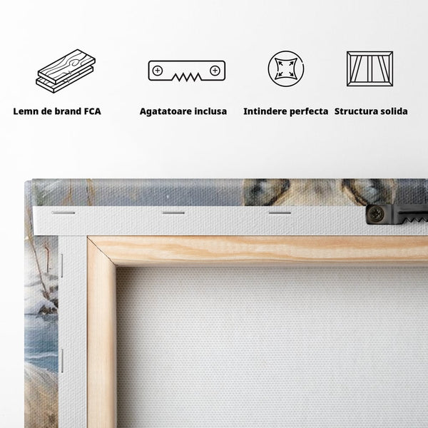 Tablou Canvas Premium, LuxCanva® M1456, Lupul Stravechi, Lup, Animal, Salbatic, Iarna, Nord, Zapada, Gheata, Padure, Singuratic, Blanos, Birou, Living, Camera Copil