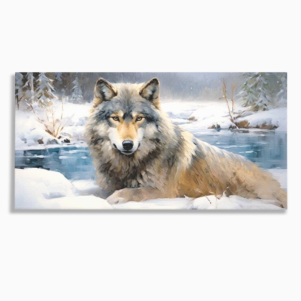 Tablou Canvas Premium, LuxCanva® M1456, Lupul Stravechi, Lup, Animal, Salbatic, Iarna, Nord, Zapada, Gheata, Padure, Singuratic, Blanos, Birou, Living, Camera Copil
