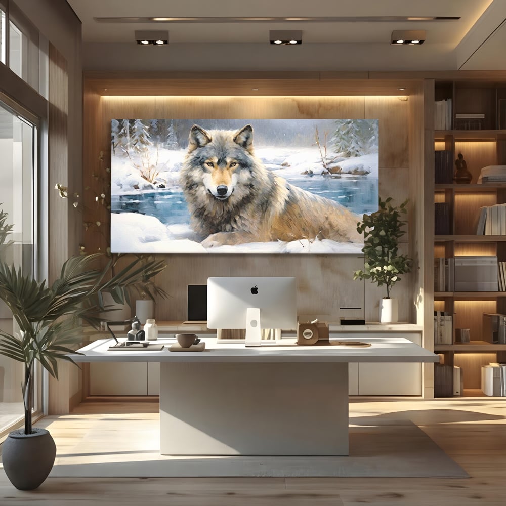 Tablou Canvas Premium, LuxCanva® M1456, Lupul Stravechi, Lup, Animal, Salbatic, Iarna, Nord, Zapada, Gheata, Padure, Singuratic, Blanos, Birou, Living, Camera Copil