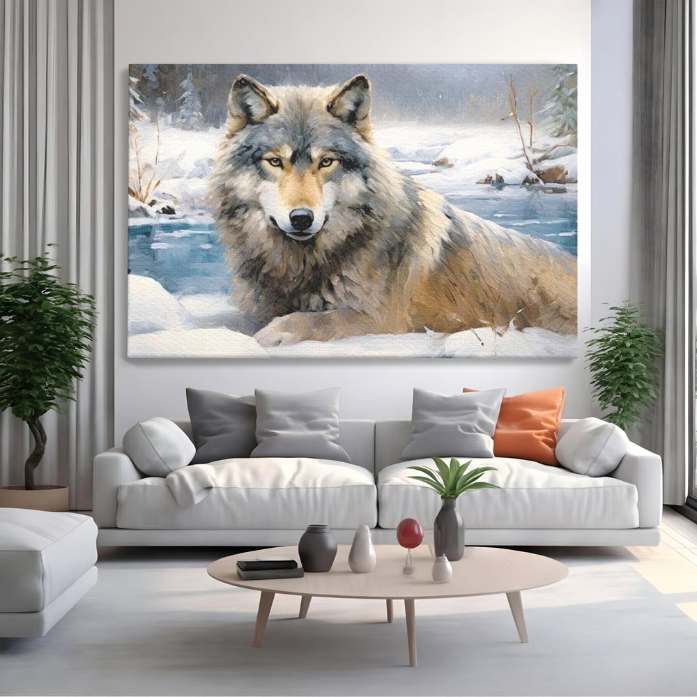 Tablou Canvas Premium, LuxCanva® M1456, Lupul Stravechi, Lup, Animal, Salbatic, Iarna, Nord, Zapada, Gheata, Padure, Singuratic, Blanos, Birou, Living, Camera Copil