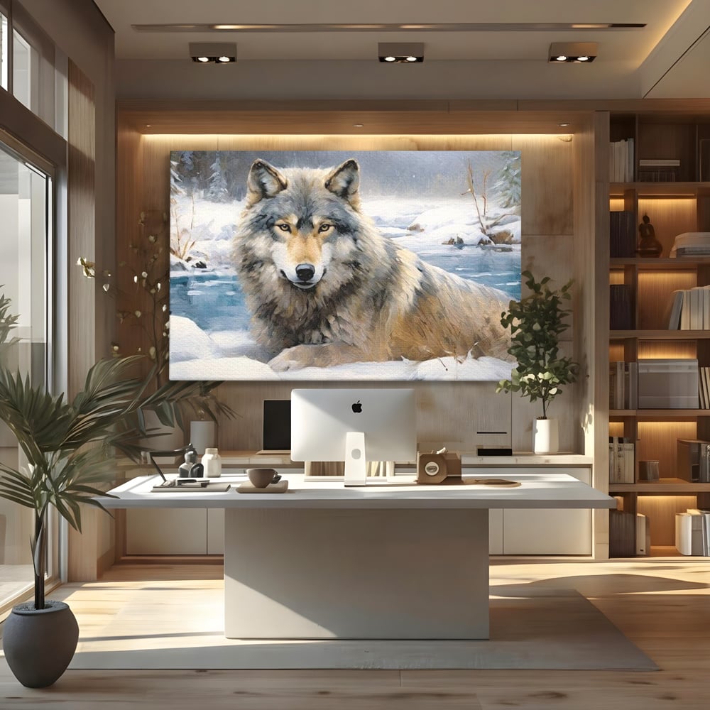 Tablou Canvas Premium, LuxCanva® M1456, Lupul Stravechi, Lup, Animal, Salbatic, Iarna, Nord, Zapada, Gheata, Padure, Singuratic, Blanos, Birou, Living, Camera Copil