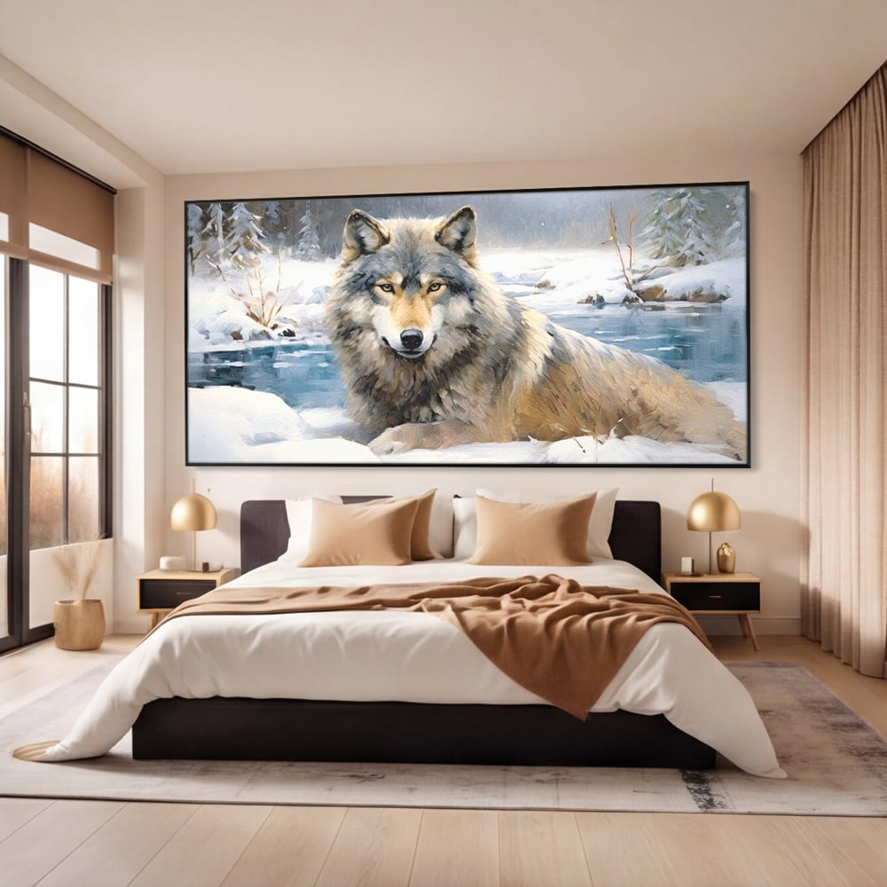 Tablou Canvas Premium, LuxCanva® M1456, Lupul Stravechi, Lup, Animal, Salbatic, Iarna, Nord, Zapada, Gheata, Padure, Singuratic, Blanos, Birou, Living, Camera Copil