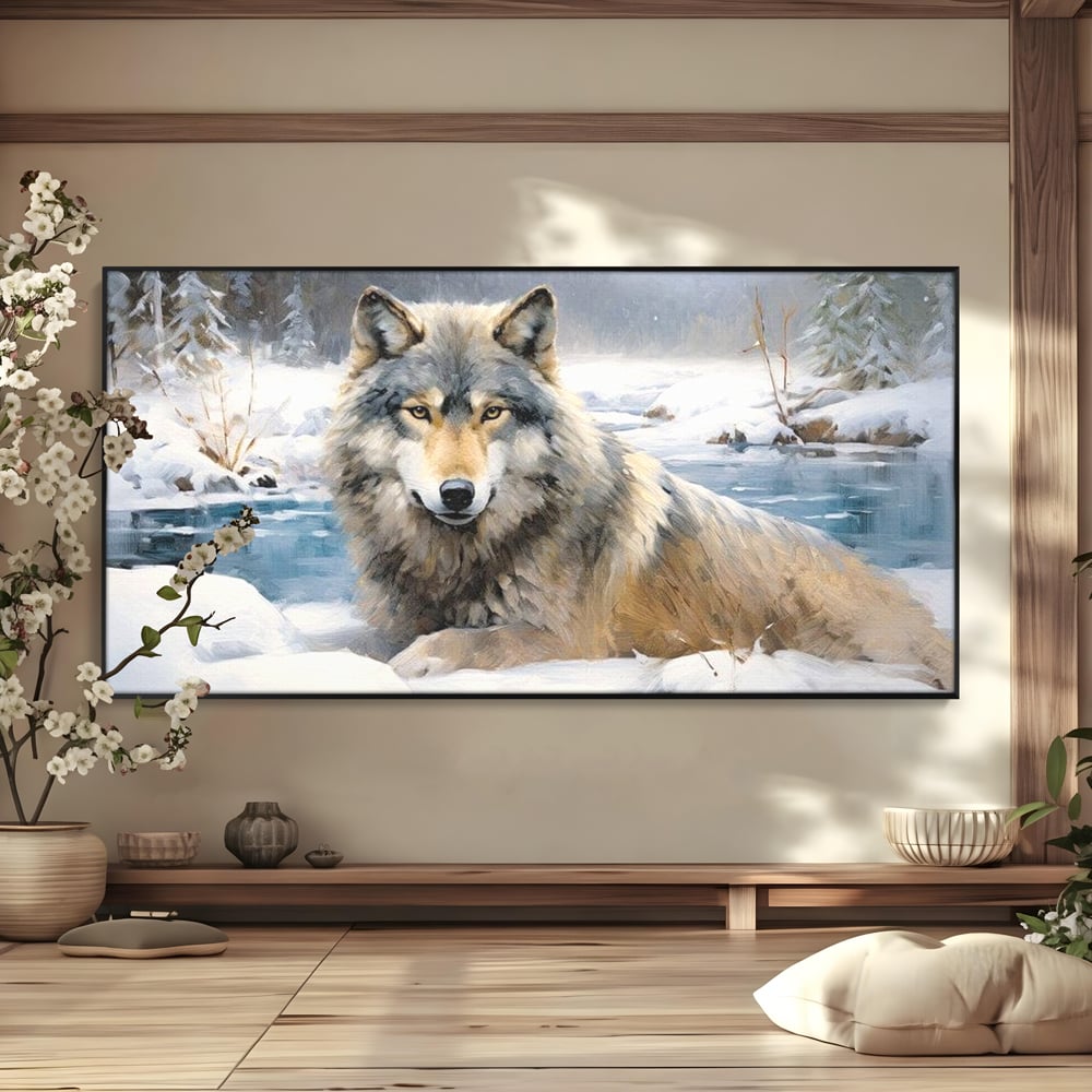 Tablou Canvas Premium, LuxCanva® M1456, Lupul Stravechi, Lup, Animal, Salbatic, Iarna, Nord, Zapada, Gheata, Padure, Singuratic, Blanos, Birou, Living, Camera Copil