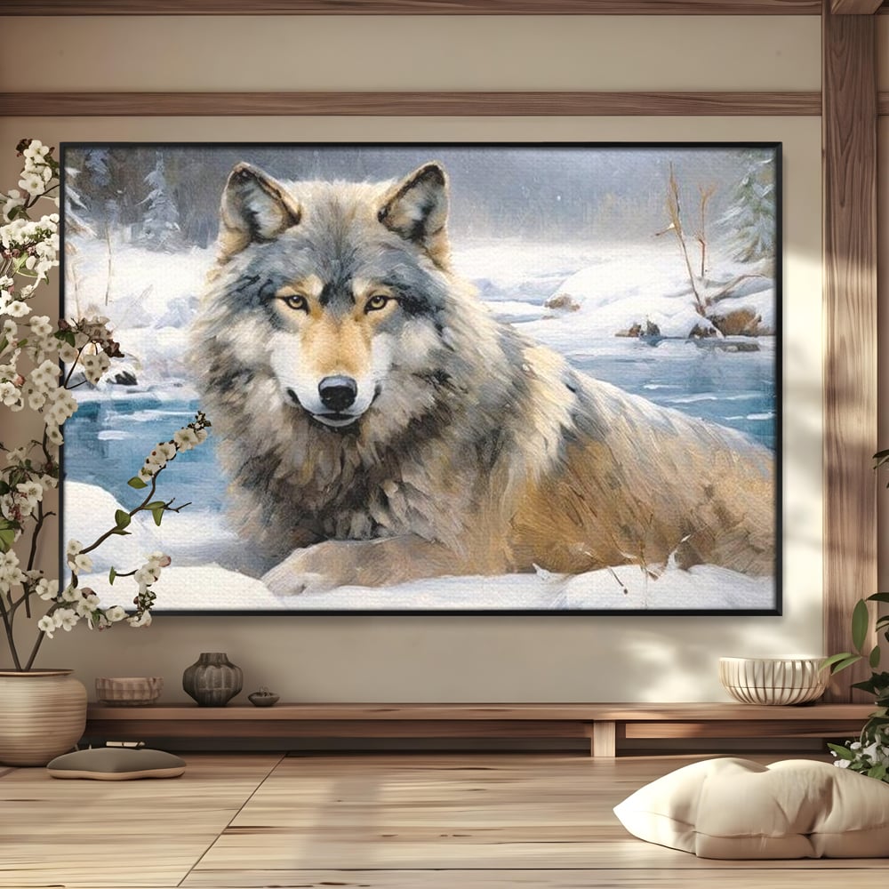Tablou Canvas Premium, LuxCanva® M1456, Lupul Stravechi, Lup, Animal, Salbatic, Iarna, Nord, Zapada, Gheata, Padure, Singuratic, Blanos, Birou, Living, Camera Copil