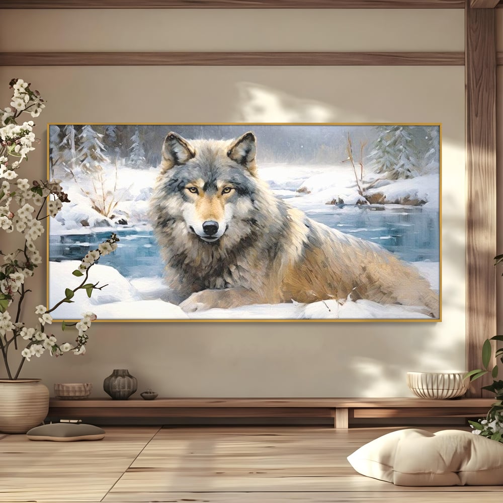 Tablou Canvas Premium, LuxCanva® M1456, Lupul Stravechi, Lup, Animal, Salbatic, Iarna, Nord, Zapada, Gheata, Padure, Singuratic, Blanos, Birou, Living, Camera Copil