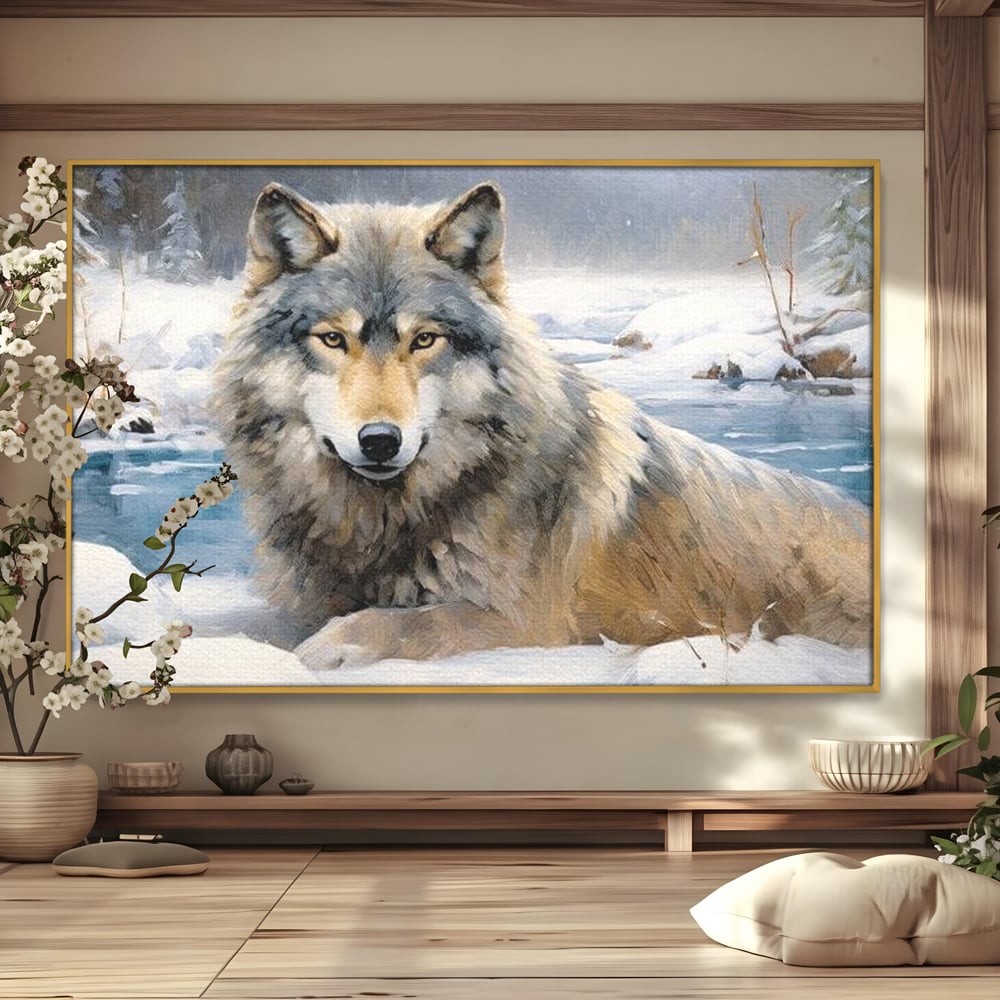 Tablou Canvas Premium, LuxCanva® M1456, Lupul Stravechi, Lup, Animal, Salbatic, Iarna, Nord, Zapada, Gheata, Padure, Singuratic, Blanos, Birou, Living, Camera Copil