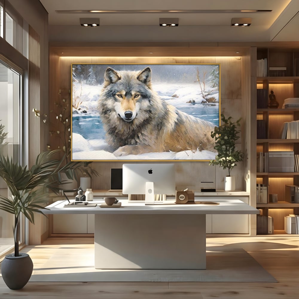 Tablou Canvas Premium, LuxCanva® M1456, Lupul Stravechi, Lup, Animal, Salbatic, Iarna, Nord, Zapada, Gheata, Padure, Singuratic, Blanos, Birou, Living, Camera Copil