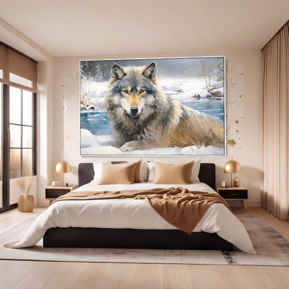 Tablou Canvas Premium, LuxCanva® M1456, Lupul Stravechi, Lup, Animal, Salbatic, Iarna, Nord, Zapada, Gheata, Padure, Singuratic, Blanos, Birou, Living, Camera Copil