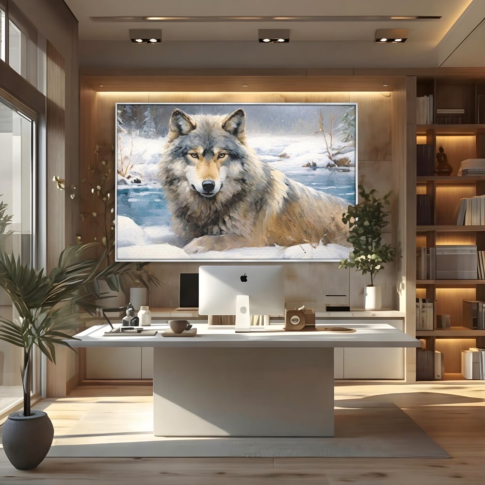 Tablou Canvas Premium, LuxCanva® M1456, Lupul Stravechi, Lup, Animal, Salbatic, Iarna, Nord, Zapada, Gheata, Padure, Singuratic, Blanos, Birou, Living, Camera Copil