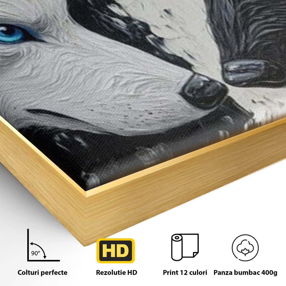 Leinwandbilder Premium, LuxCanva® M1457, Seelen im Spiegel, Dualität, Schwarz und Weiß, Duell, Malerei, Geist, Gleichgewicht, Geist, Wölfe, Blick, Wild, Büro, Wohnzimmer, Kinderzimmer