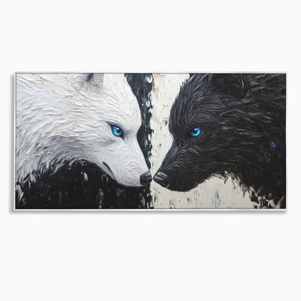 Leinwandbilder Premium, LuxCanva® M1457, Seelen im Spiegel, Dualität, Schwarz und Weiß, Duell, Malerei, Geist, Gleichgewicht, Geist, Wölfe, Blick, Wild, Büro, Wohnzimmer, Kinderzimmer