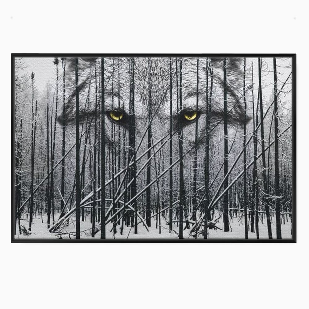 Leinwand Wandkunst Leinwand Wandkunst Premium, LuxCanva® M1458, Waldschatten Wächter, Augen, Blick, Wächter, beobachten, beobachten, Wolf, Wald, Schnee, Winter, Bäume, Wildnis, Natur, Büro, Wohnen, Kinderzimmer