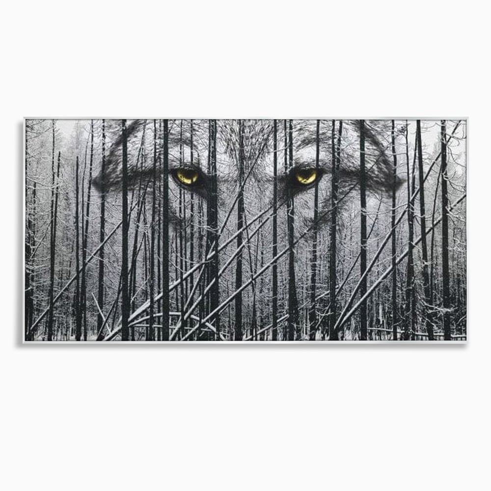 Leinwand Wandkunst Leinwand Wandkunst Premium, LuxCanva® M1458, Waldschatten Wächter, Augen, Blick, Wächter, beobachten, beobachten, Wolf, Wald, Schnee, Winter, Bäume, Wildnis, Natur, Büro, Wohnen, Kinderzimmer