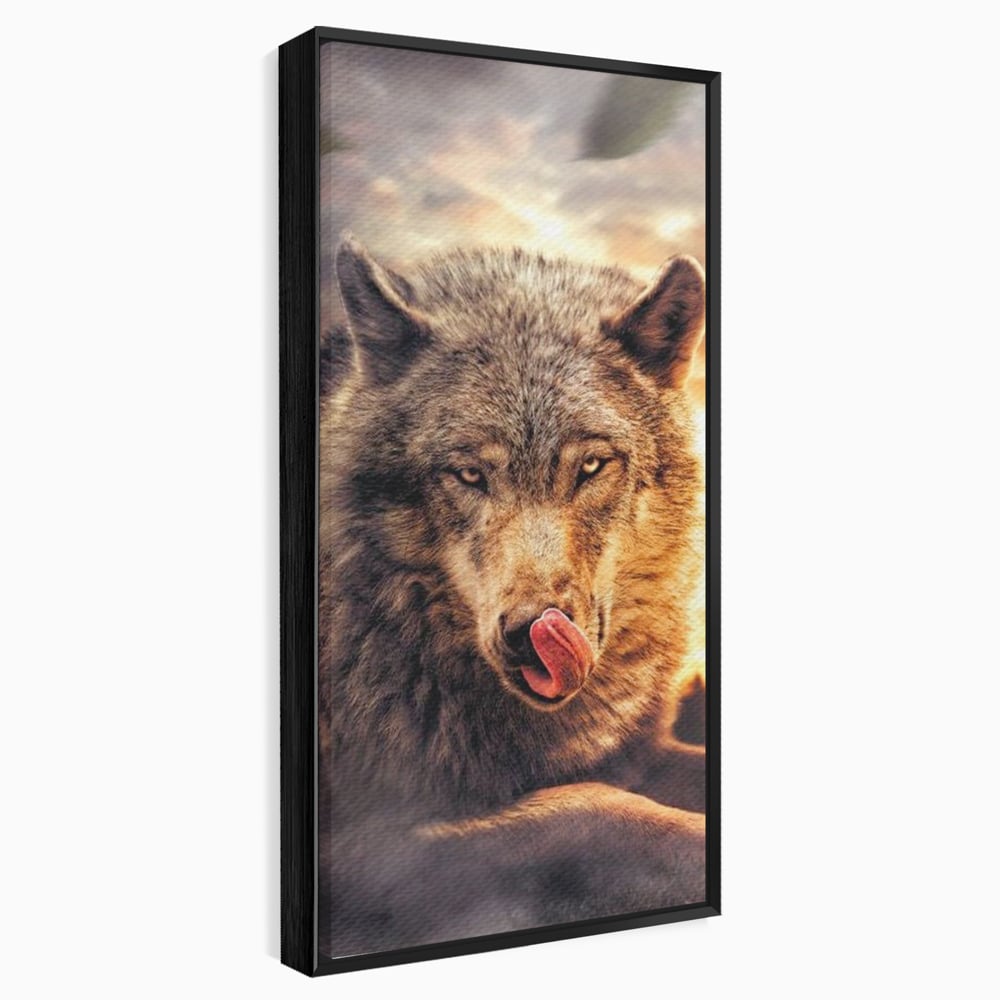 Leinwand Wandkunst Canvas Premium, LuxCanva® M1459, Überlebensinstinkt, Wolf, Wild, Tier, Flämisch, Jagd, Beute, Sehnsucht, Sonnenuntergang, Natur, Porträt, Büro, Wohnen, Kinderzimmer